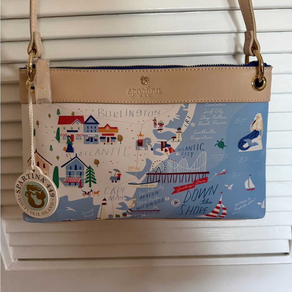 Spartina 449 Coastal Map Crossbody in Blue and Tan